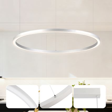 Brilagi - Candelabru LED reglabil pe cablu PORTOFINO LED/60W/230V 3000-6000K Ø 80 cm argintiu + telecomandă