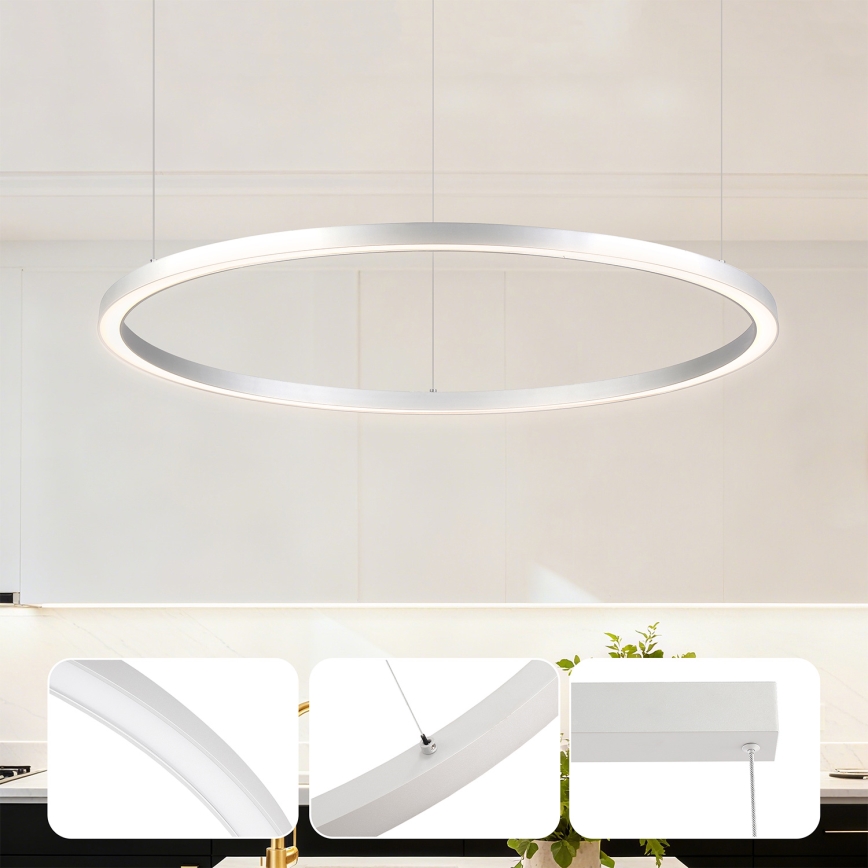Brilagi - Candelabru LED reglabil pe cablu PORTOFINO LED/60W/230V 3000-6000K Ø 80 cm argintiu + telecomandă