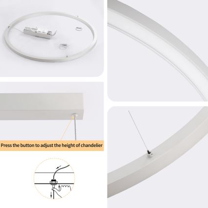 Brilagi - Candelabru LED reglabil pe cablu PORTOFINO LED/60W/230V 3000-6000K Ø 80 cm argintiu + telecomandă