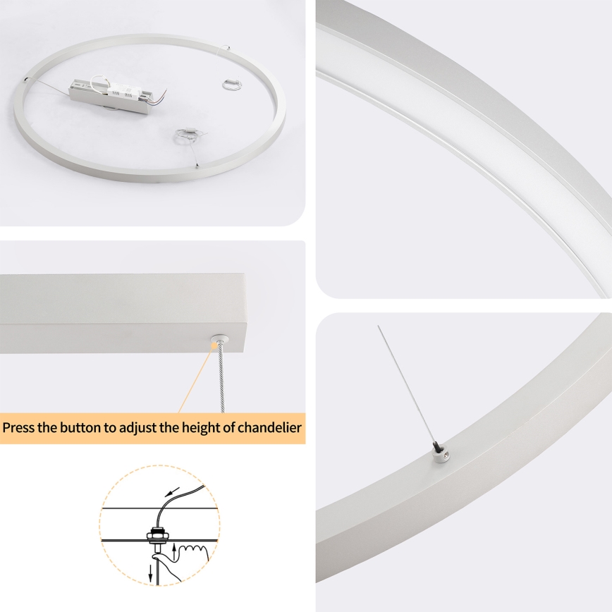 Brilagi - Candelabru LED reglabil pe cablu PORTOFINO LED/60W/230V 3000-6000K Ø 80 cm argintiu + telecomandă