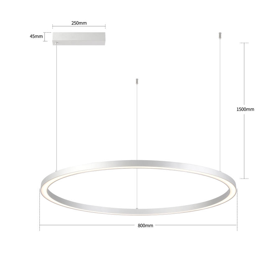 Brilagi - Candelabru LED reglabil pe cablu PORTOFINO LED/60W/230V 3000-6000K Ø 80 cm argintiu + telecomandă
