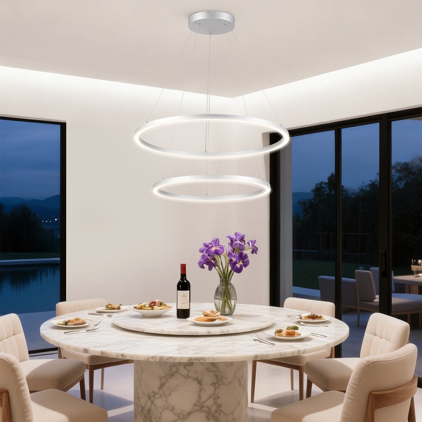 Brilagi - Lustră LED dimerizabilă pe cablu PORTOFINO LED/98W/230V 3000-6000K Ø 80 cm argintiu + telecomandă