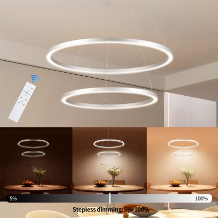 Brilagi - Lustră LED dimerizabilă pe cablu PORTOFINO LED/98W/230V 3000-6000K Ø 80 cm argintiu + telecomandă