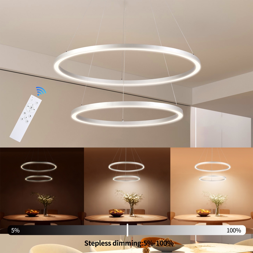 Brilagi - Lustră LED dimerizabilă pe cablu PORTOFINO LED/98W/230V 3000-6000K Ø 80 cm argintiu + telecomandă