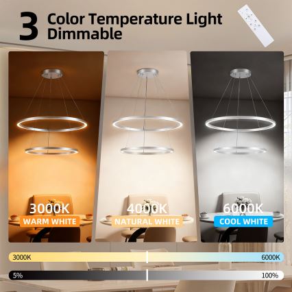 Brilagi - Lustră LED dimerizabilă pe cablu PORTOFINO LED/98W/230V 3000-6000K Ø 80 cm argintiu + telecomandă