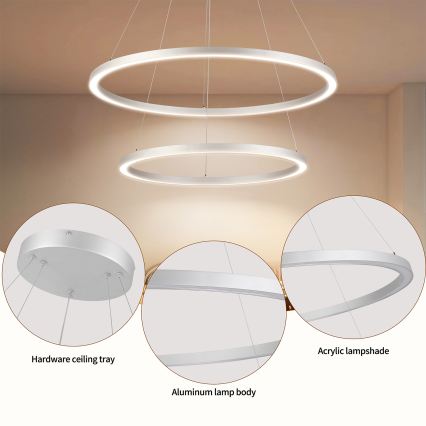 Brilagi - Lustră LED dimerizabilă pe cablu PORTOFINO LED/98W/230V 3000-6000K Ø 80 cm argintiu + telecomandă
