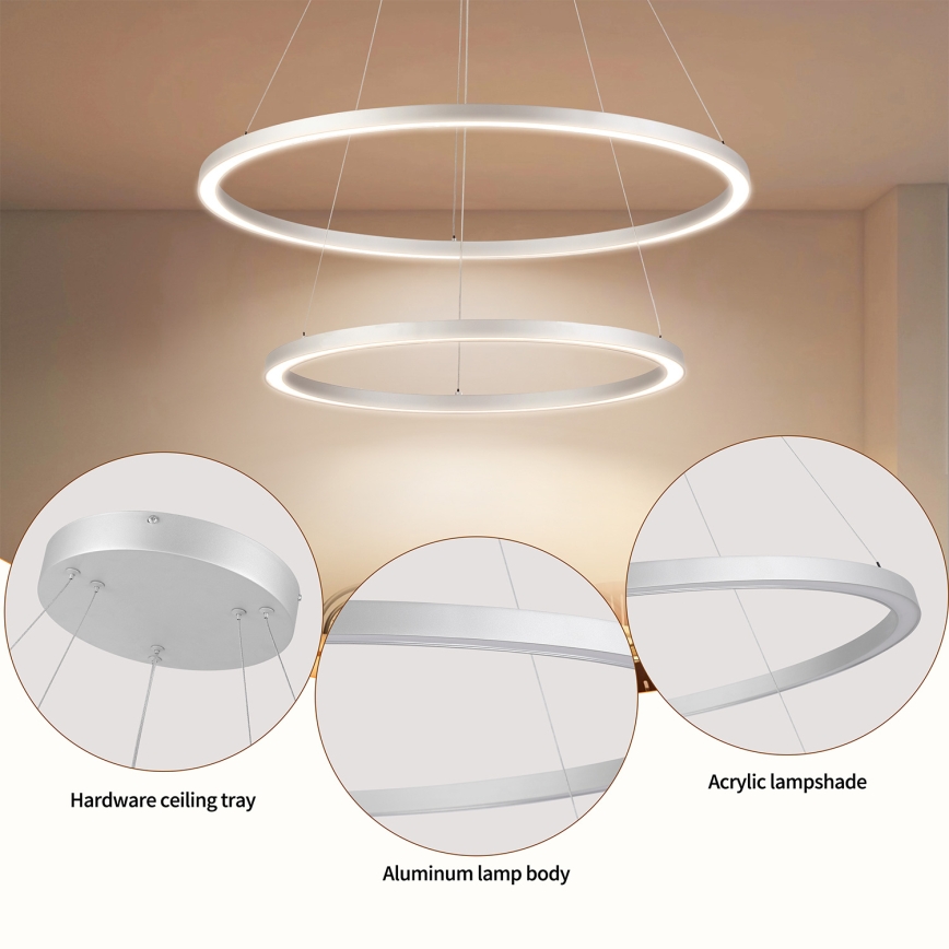 Brilagi - Lustră LED dimerizabilă pe cablu PORTOFINO LED/98W/230V 3000-6000K Ø 80 cm argintiu + telecomandă