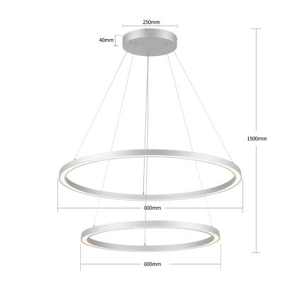 Brilagi - Lustră LED dimerizabilă pe cablu PORTOFINO LED/98W/230V 3000-6000K Ø 80 cm argintiu + telecomandă
