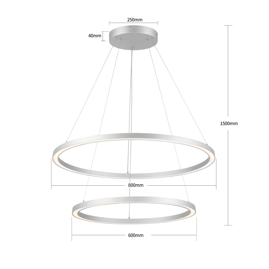 Brilagi - Lustră LED dimerizabilă pe cablu PORTOFINO LED/98W/230V 3000-6000K Ø 80 cm argintiu + telecomandă