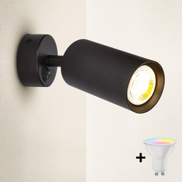 Brilagi - LED RGBW, aplică spot de perete dimabilă cu întrerupător SELE 1xGU10/4,8W/230V 3000K neagră + telecomandă