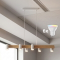 Brilagi - LED RGBW lustră dimmabilă pe cablu SELE 6xGU10/6,5W/230V 2700-6500K alb/decor stejar + telecomandă
