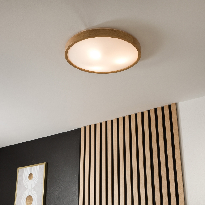 Brilagi - Plafonieră LED RGBW reglabilă CARVALHO SLIM 3xE27/9W/230V 2700-6500K Wi-Fi stejar Ø 47 cm