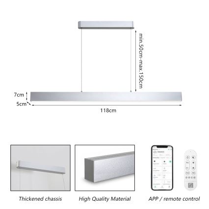 Brilagi - LED Setabilit lustră cu fir SLEEKLINE SMART LED/40W/230V 3000-6000K Wi-Fi Tuya argintie + telecomandă