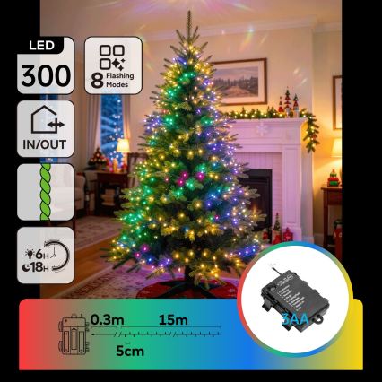 BRILAGI - LED Șirag de Crăciun pentru exterior 300xLED/3xAA/8 funcții 15,3m IP44 multicolor