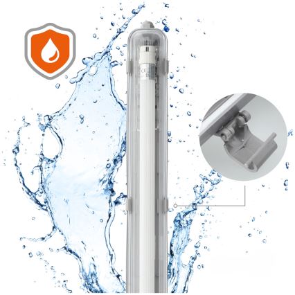 BRILAGI - Corp de iluminat LED tehnic, etanș la praf, pentru tub fluorescent T8 OPTIMA, 1xG13/18W/230V, 4000K, IP65, 128 cm