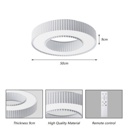 Brilagi - Plafonieră LED cu reglare a intensității LUMIX 48W 230V 3000-6000K alb Ø50 cm + telecomandă