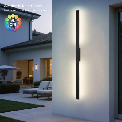 Brilagi - Aplică LED de exterior LUNA, 30W, 230V, 4000K, IP65, 150 cm, negru, CRI 90