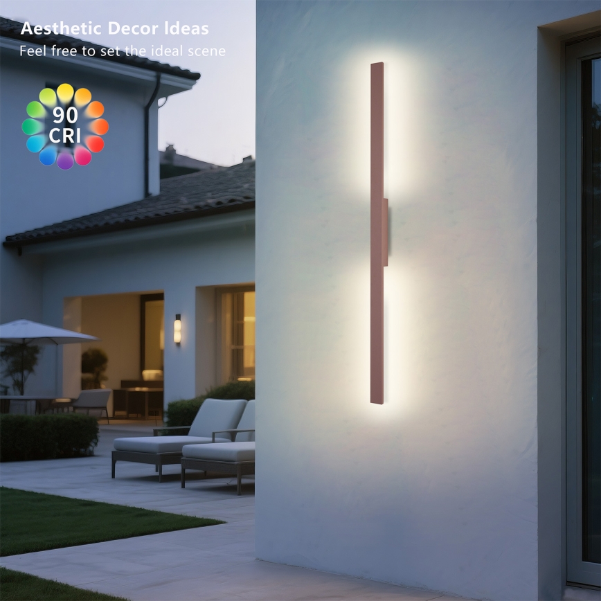 Brilagi LUNA - Aplică LED de exterior, 24W, 230V, 3000K, IP65, 100 cm, maro, CRI 90