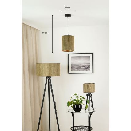 Brilagi - Candelabru suspendat pe cablu BOSTON ROLLER 1xE27/15W/230V diam. 21 cm paie maro/auriu