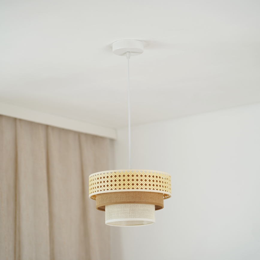 Brilagi - Candelabru suspendat pe cablu CEDAR LUNETA 1xE27/15W/230V diam. 25 cm ratan/maro/crem