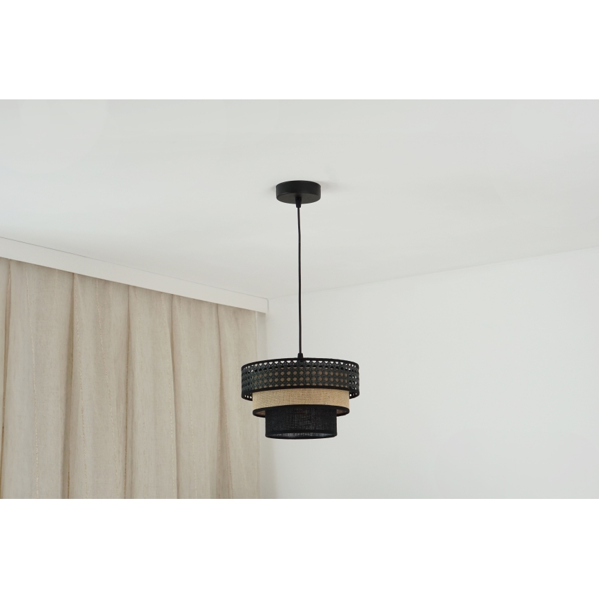 Brilagi - Candelabru suspendat pe cablu DAKOTA LUNETA 1xE27/15W/230V diam. 25 cm negru/ratan