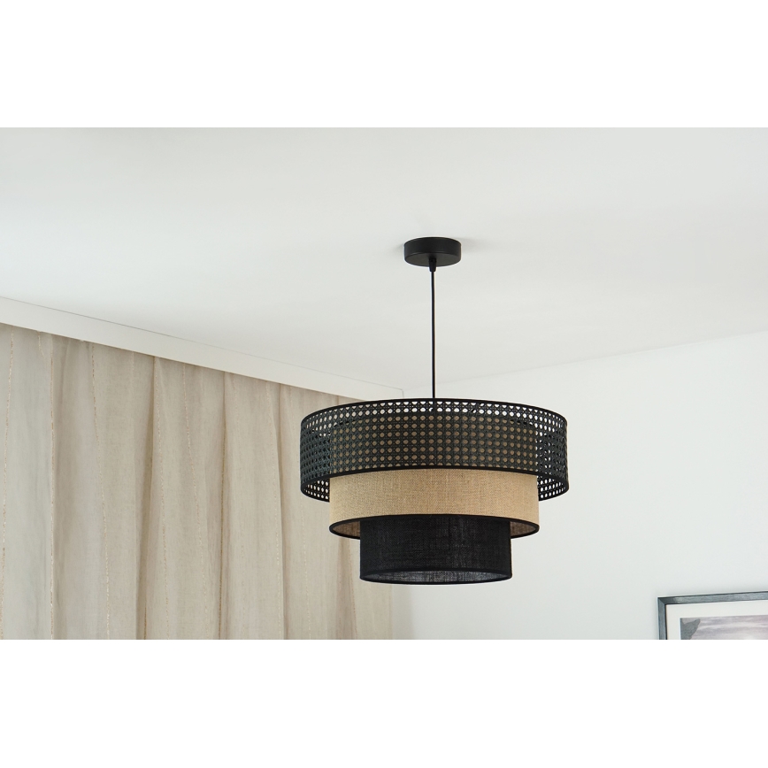 Brilagi - Candelabru suspendat pe cablu DAKOTA LUNETA 1xE27/15W/230V diam. 45 cm negru/ratan
