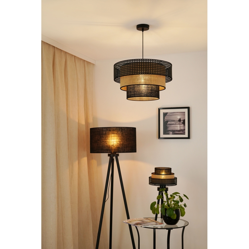Brilagi - Candelabru suspendat pe cablu DAKOTA LUNETA 1xE27/15W/230V diam. 45 cm negru/ratan