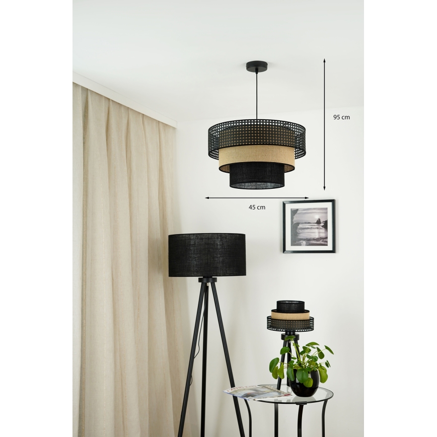 Brilagi - Candelabru suspendat pe cablu DAKOTA LUNETA 1xE27/15W/230V diam. 45 cm negru/ratan