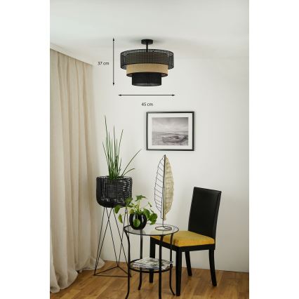 Brilagi - Plafonieră DAKOTA LUNETA 1xE27/15W/230V diametru 45 cm negru/ratan