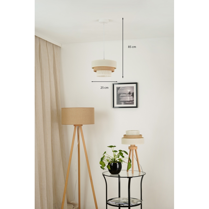Brilagi - Candelabru suspendat pe cablu DENVER LUNETA 1xE27/15W/230V diam. 25 cm bej/maro/crem