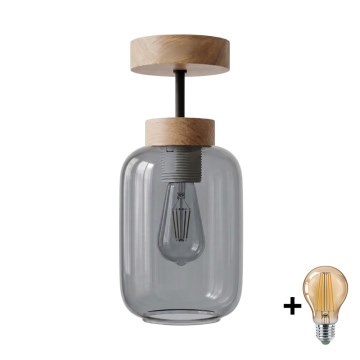 BRILAGI - Lustr LED aplicat RETRO GLASS 1xE27/60W/230V Ø 14 cm stejar/gri fumuriu