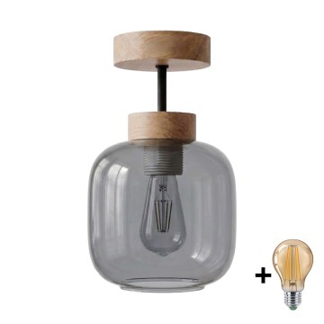 BRILAGI - Lustră aplicată cu LED RETRO GLASS 1xE27/60W/230V Ø 14 cm stejar/gri fumuriu