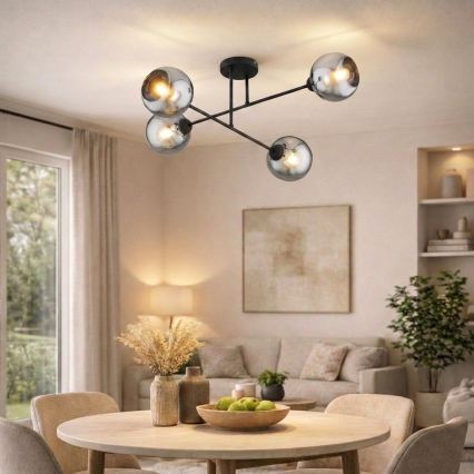 Brilagi - Lustră aplicată de tavan, 4 x E27, 60W, 230V, negru/gri fumuriu