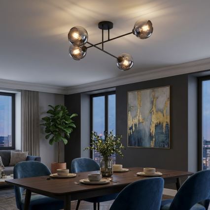 Brilagi - Lustră aplicată de tavan, 4 x E27, 60W, 230V, negru/gri fumuriu