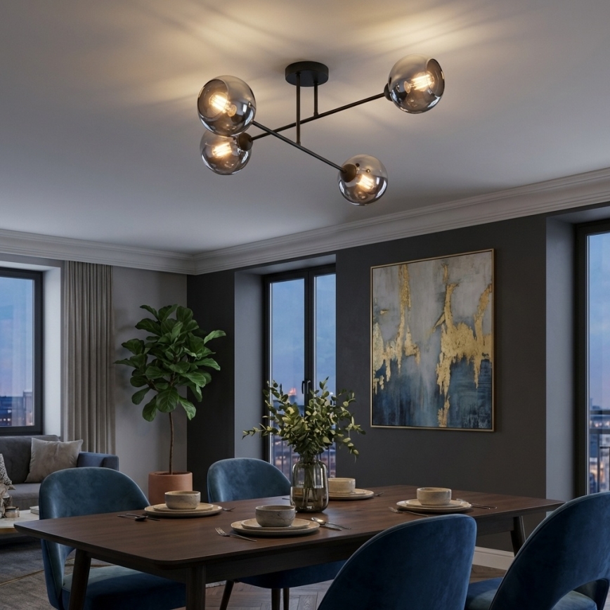 Brilagi - Lustră aplicată de tavan, 4 x E27, 60W, 230V, negru/gri fumuriu