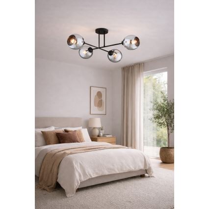 Brilagi - Lustră aplicată de tavan, 4 x E27, 60W, 230V, negru/gri fumuriu