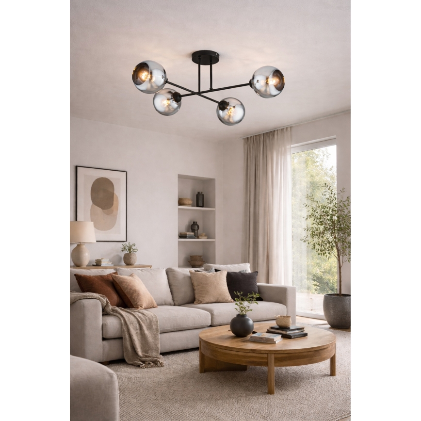 Brilagi - Lustră aplicată de tavan, 4 x E27, 60W, 230V, negru/gri fumuriu