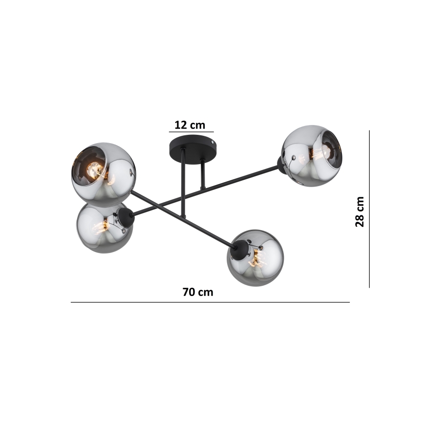 Brilagi - Lustră aplicată de tavan, 4 x E27, 60W, 230V, negru/gri fumuriu