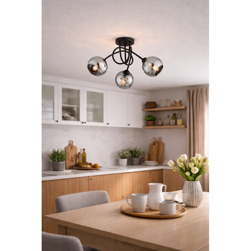 Brilagi - Lustră aplicată DIOR 3xE27/60W/230V negru/gri fumuriu