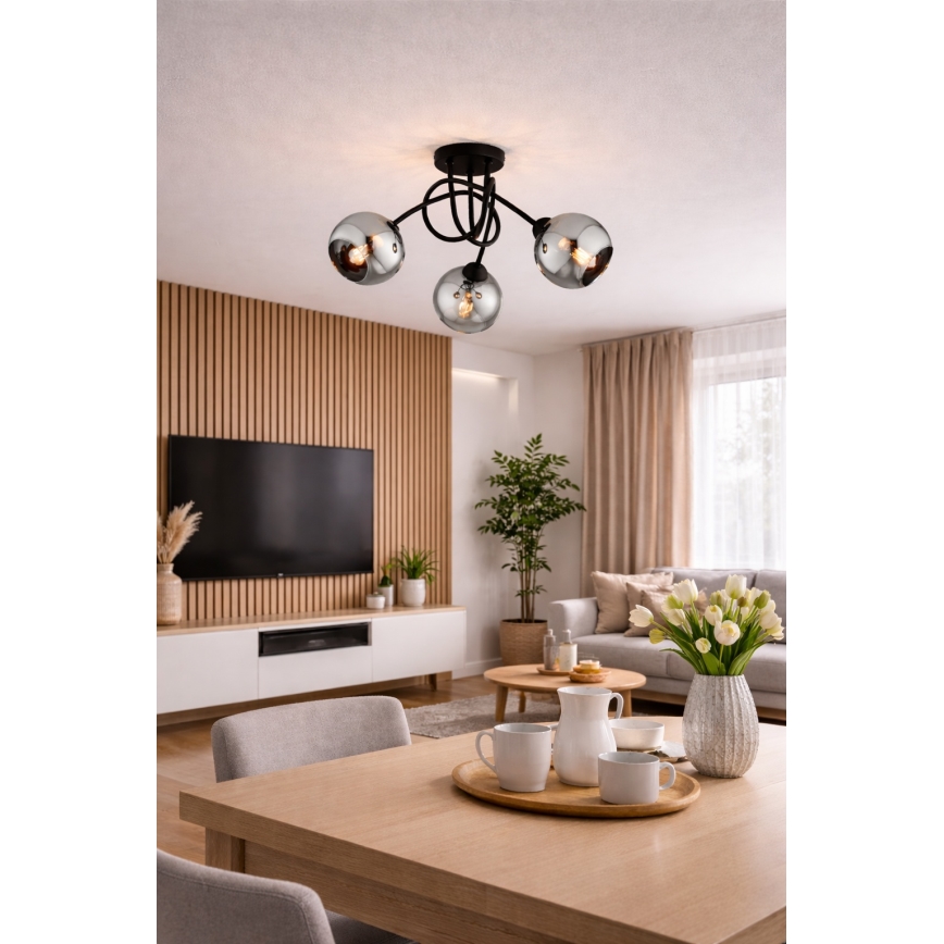 Brilagi - Lustră aplicată DIOR 3xE27/60W/230V negru/gri fumuriu