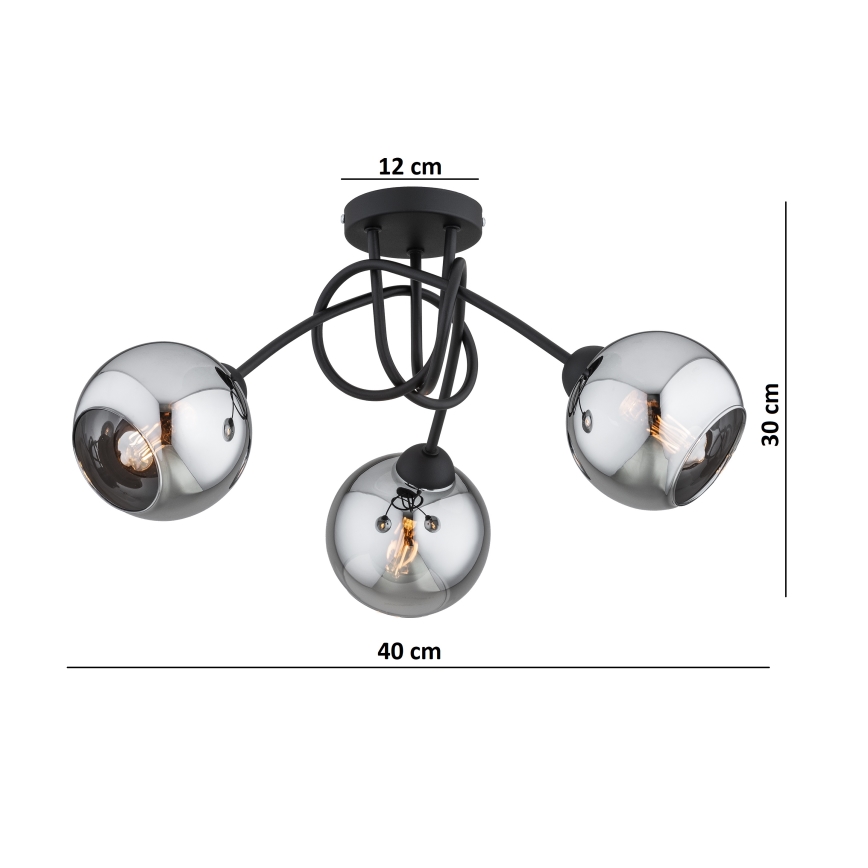 Brilagi - Lustră aplicată DIOR 3xE27/60W/230V negru/gri fumuriu
