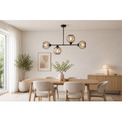 Brilagi - Lustră aplicată DIOR 4xE27/60W/230V negru/gri fumuriu