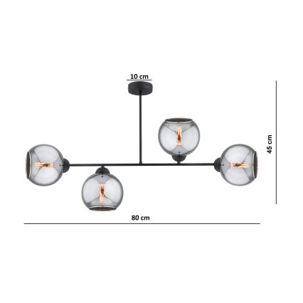 Brilagi - Lustră aplicată DIOR 4xE27/60W/230V negru/gri fumuriu
