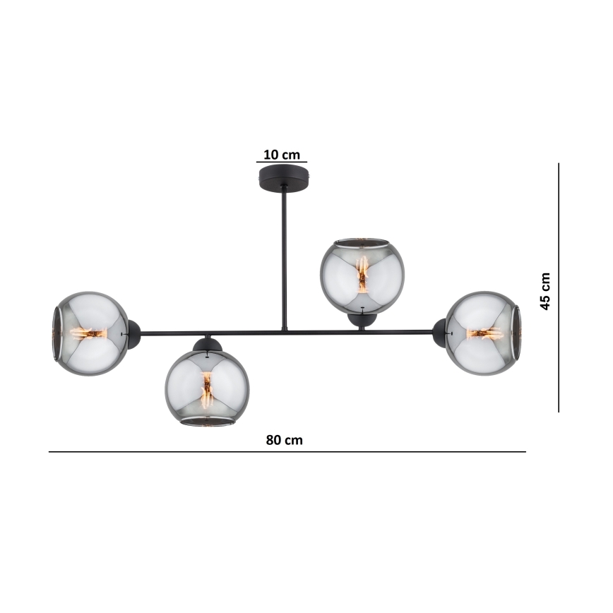 Brilagi - Lustră aplicată DIOR 4xE27/60W/230V negru/gri fumuriu