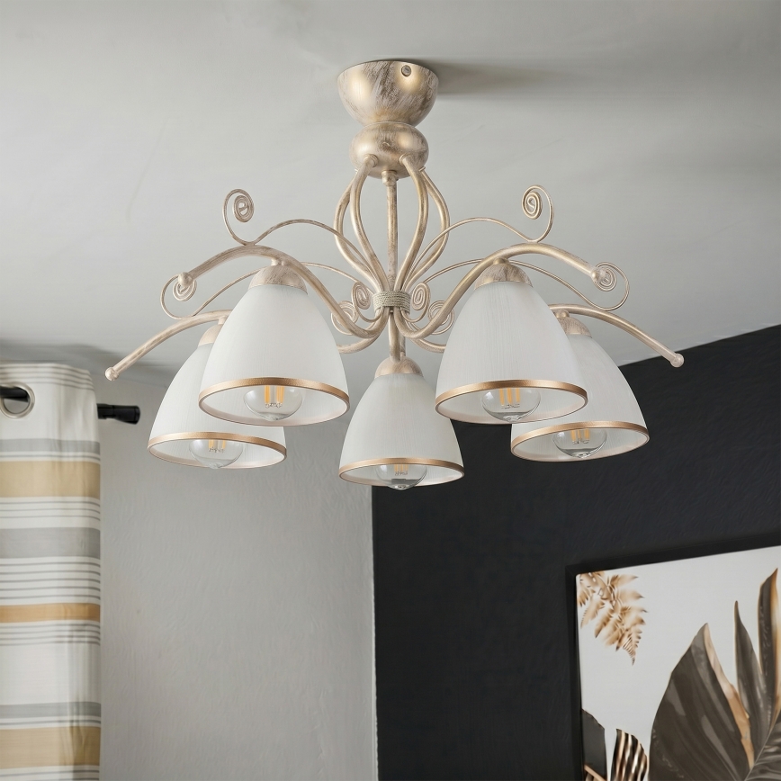 Brilagi - Lustră aplicată LED ANTICO 5xE27/60W/230V 3000K patină albă