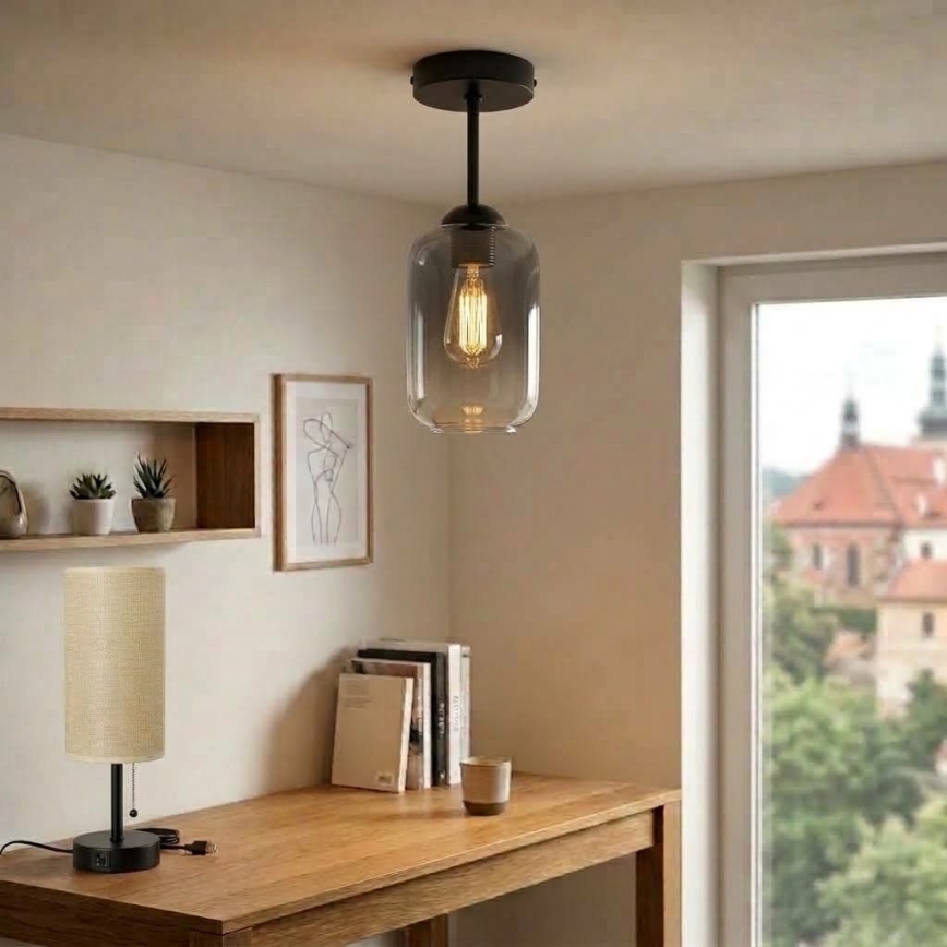 BRILAGI - LED lustru montat pe tavan RETRO GLASS 1xE27/60W/230V Ø 14 cm negru/gri fumuriu