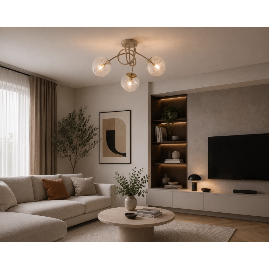 Brilagi - Lustră aplicată STELLA 3xE27/60W/230V bej/auriu