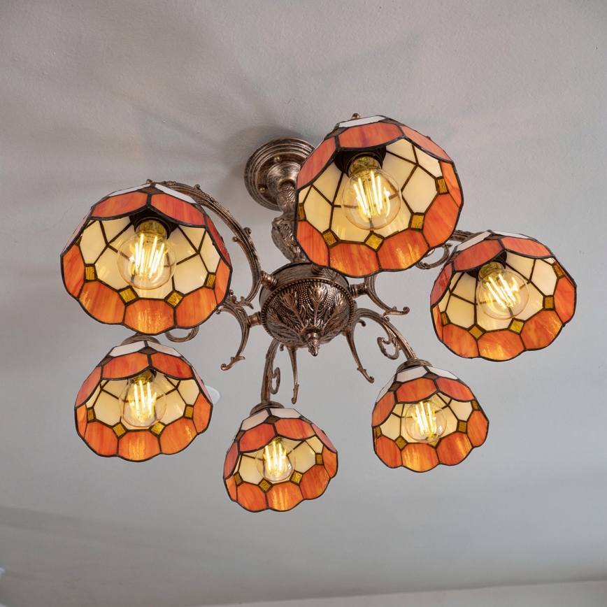 Brilagi - Lustră aplicată Tiffany SIENNA, 6x E27/60W/230V, Ø 60 cm