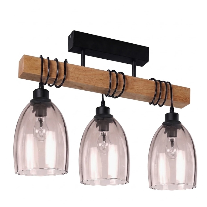 BRILAGI - Lustru aplicat WOOD GLASS 3xE27/60W/230V pin/negru/bej fumuriu