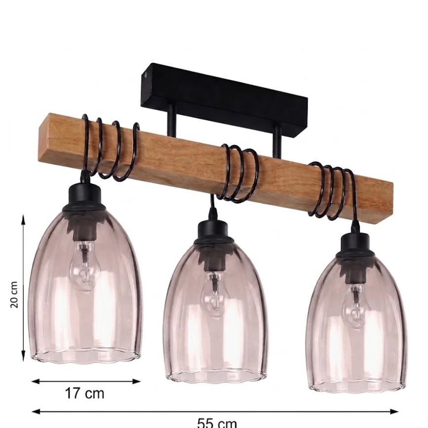 BRILAGI - Lustru aplicat WOOD GLASS 3xE27/60W/230V pin/negru/bej fumuriu